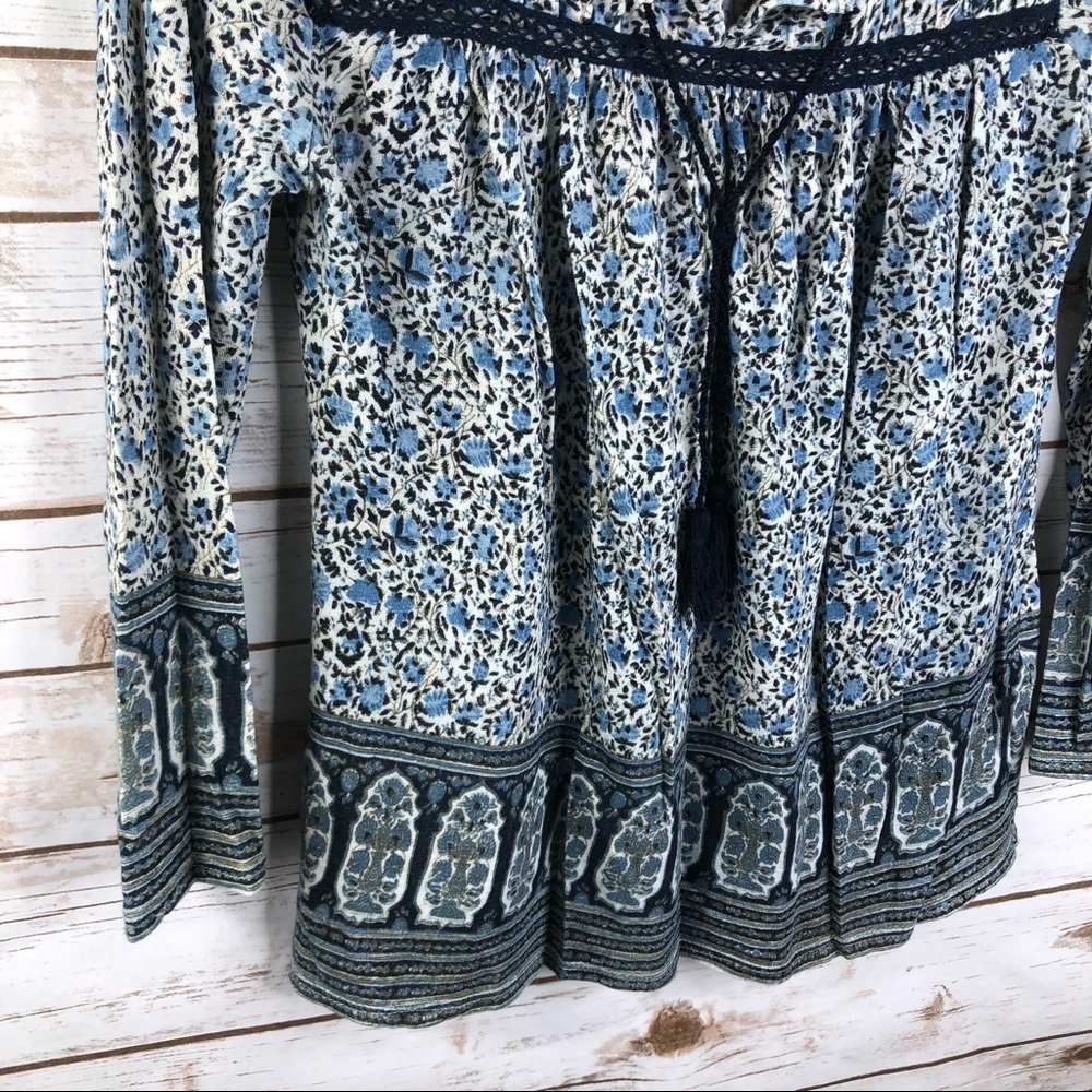 Lucky Brand floral 3/4 sleeve tassels vneck top - Picture 4 of 8